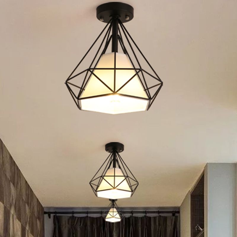 Industrial Flush Light Fixtures Diamond Metal 1 Light Flush Mount Lamps