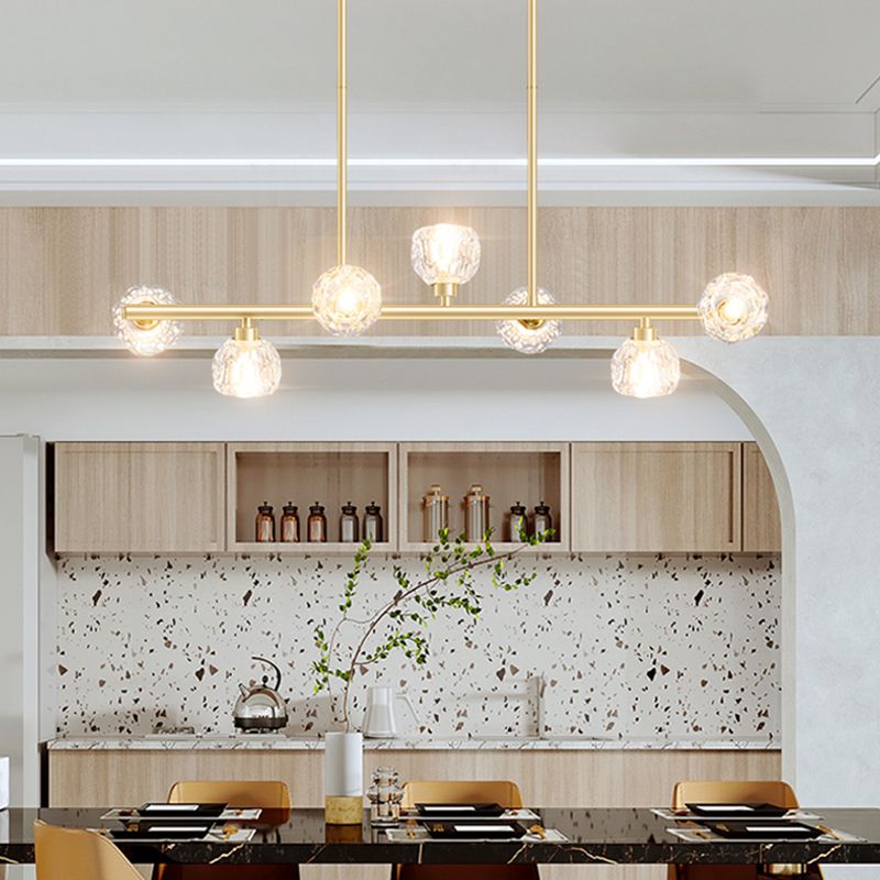 Gold Linear Island Pendant Chandelier Contemporary Crystal Pendant Lighting for Kitchen