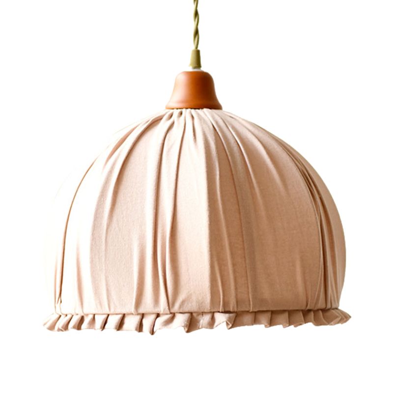 Fabric Dome Shape Ceiling Pendant Classic Single Dining Room Hanging Lamp in Pink/Orange