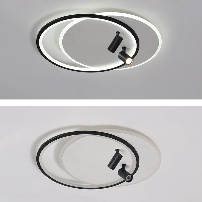 Plafonniers encastrés à LED noirs à 2 lumières, plafonnier ovale en aluminium pour chambre à coucher