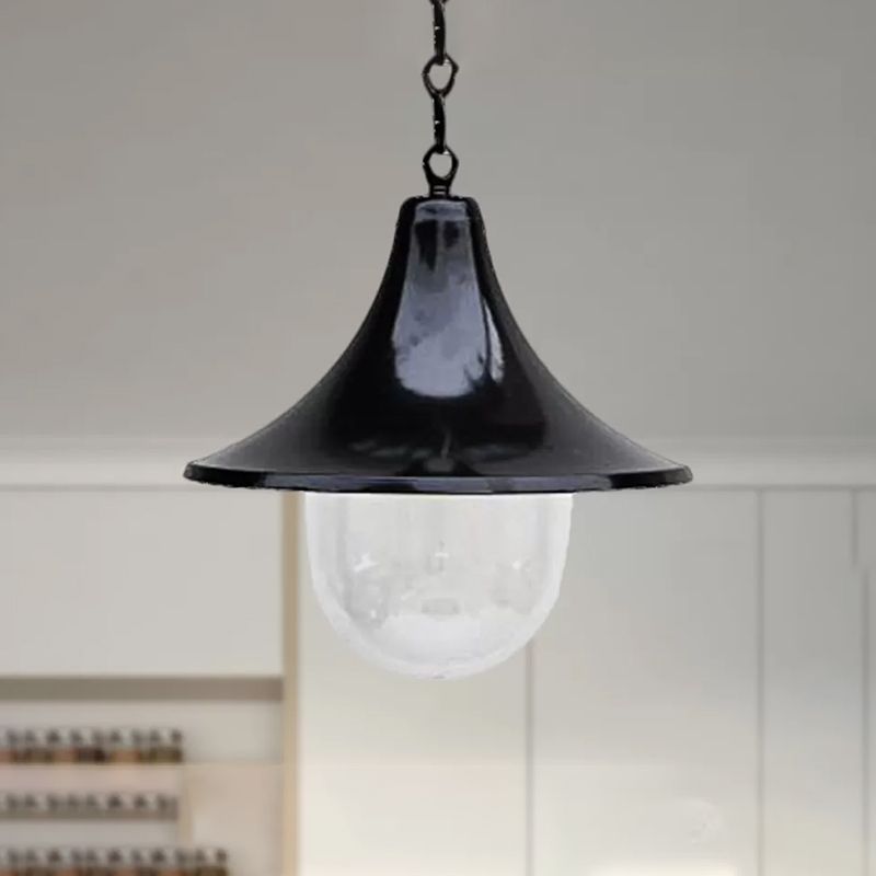 Antique Style Flared Pendant Light with Clear Glass Shade 1 Bulb Hanging Lamp in Rust/Black Finish for Outdoor