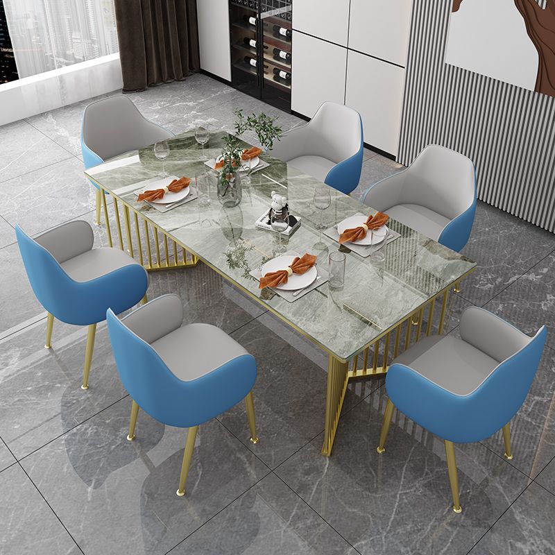 Mesa de comedor de piedra sinterizada Mesa de comedor rectangular de lujo tradicional con marco dorado