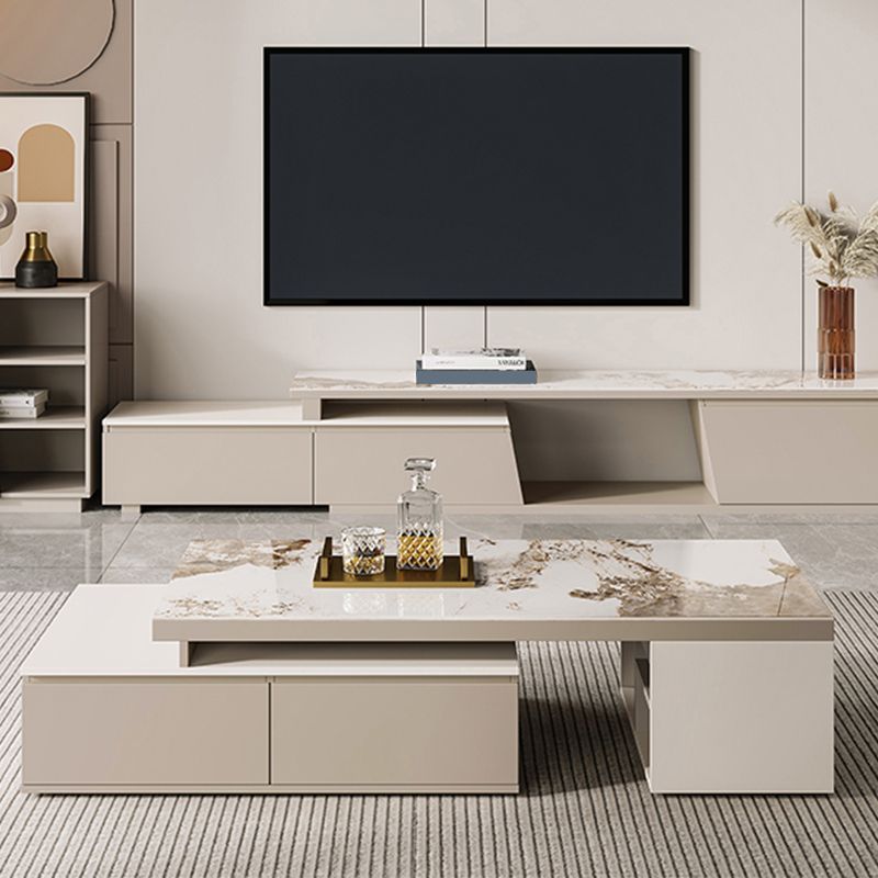 Rectangle Stone Cocktail Table Glam Single Coffee Table with Storage Drawers
