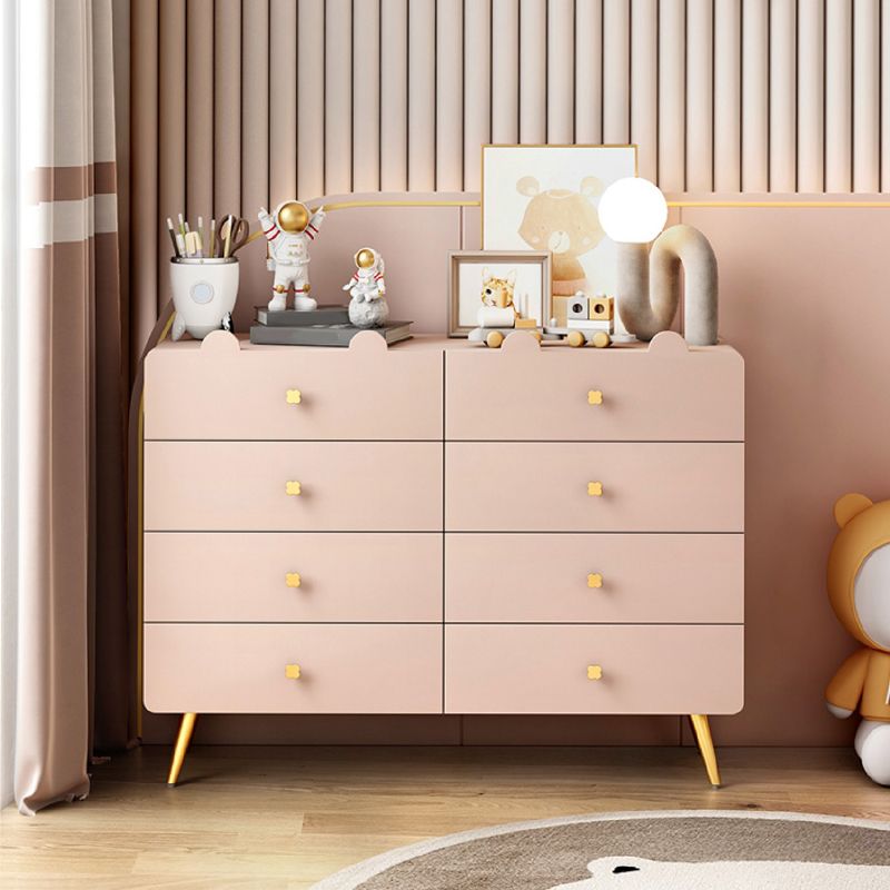 White and Pink Bedroom Dresser Modern Style Wooden Storage Chest with Multi Drawers