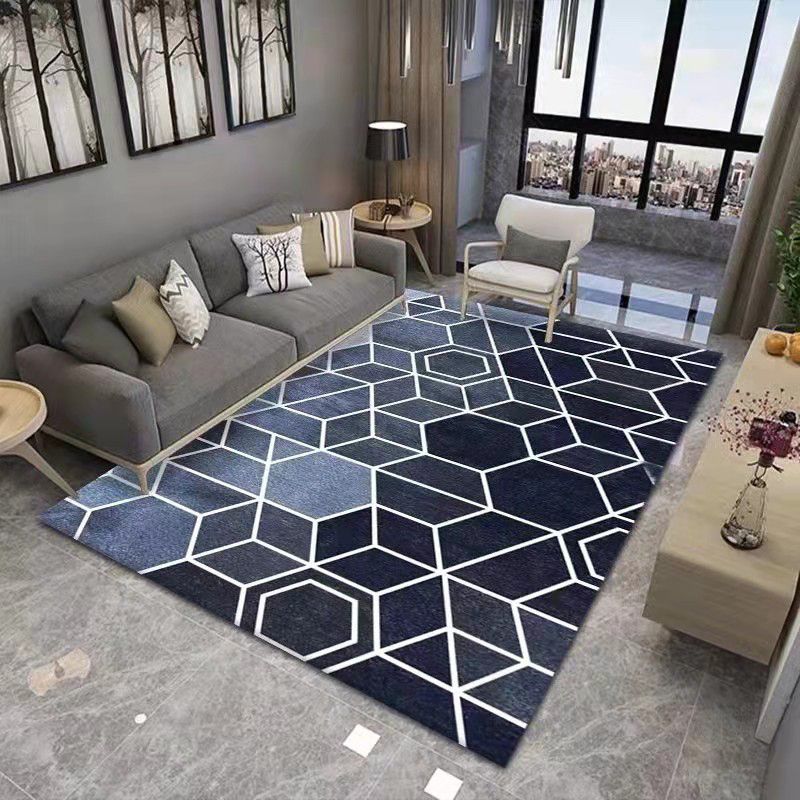 Green Cube Pattern Rug Polyester Modern Rug Washable Rug for Living Room
