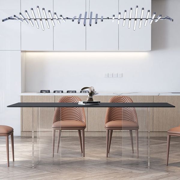 Rectangular Stone Dining Table Modern White-black Furniture with Acrylic Double Pedestal