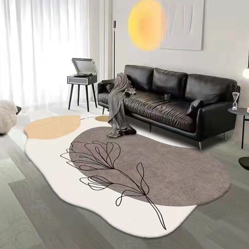 Brown Casual Rug Polyester Contrast Color Indoor Rug Non-Slip Backing Rug for Living Room