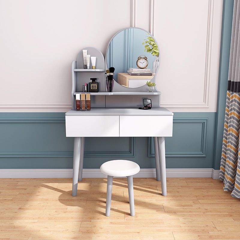 Solid Wood Dresser Scandinavian Vanity Set with Stool and 2 Drawers
