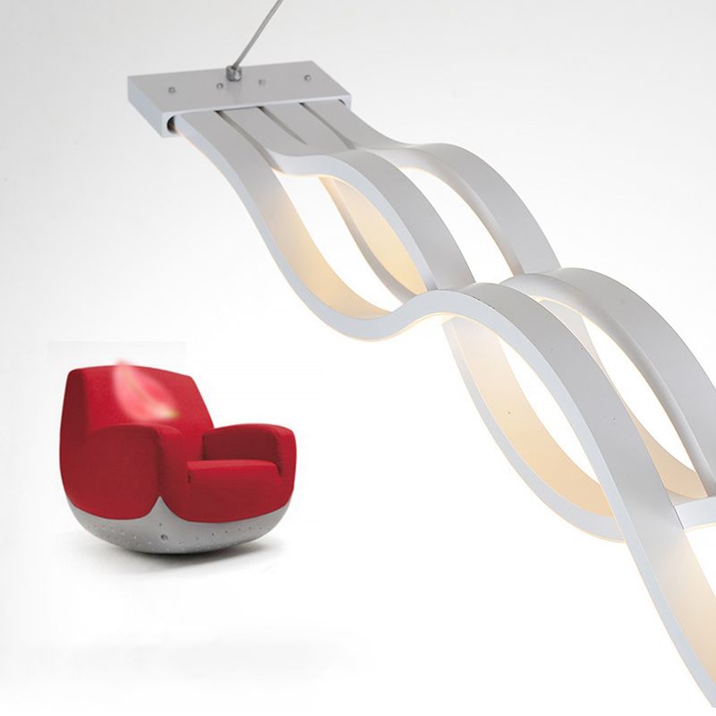 Forme d'onde blanche LED ISLAND LIGHT DU PENDANT DE FER LACQUETED MODERNE