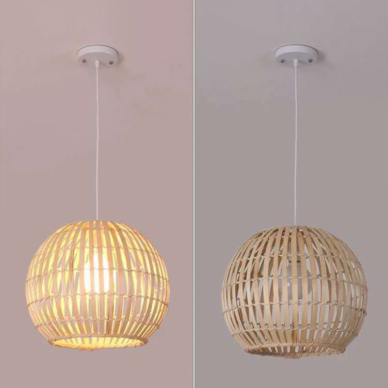 Spherical Hand-Woven Pendant Asia Art Deco 1 Bulb Bamboo Hanging Light for Dining Table