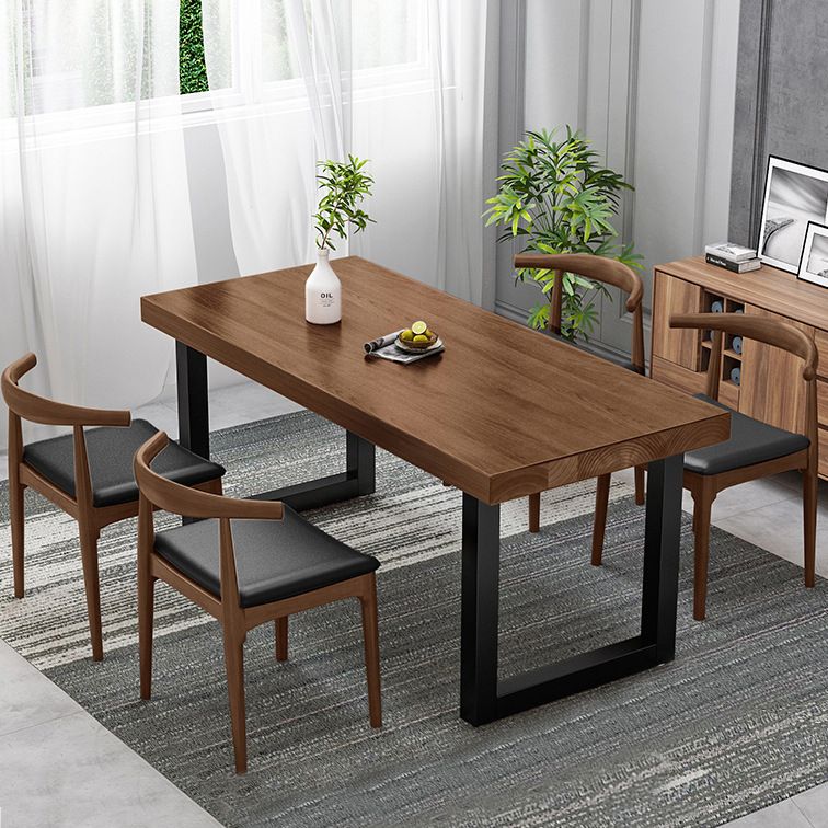 Industrial Style Wooden Dining Room Set with Rectangle Table and Metal Base Dining Table Furniture