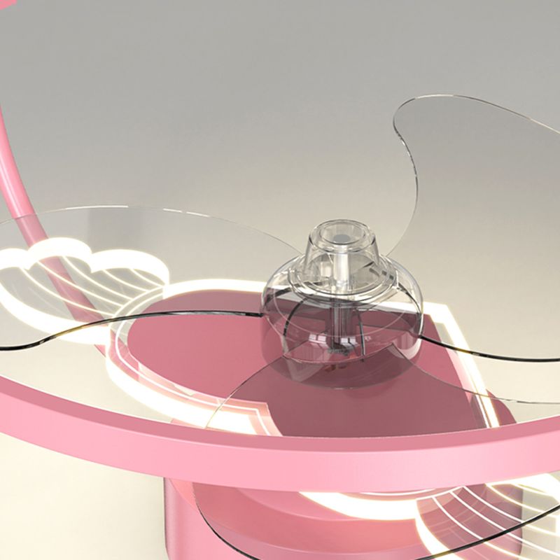 Heart Wings Shaped Ceiling Fan Lamp Cartoon Metal Children Bedroom LED Flush Mount Light