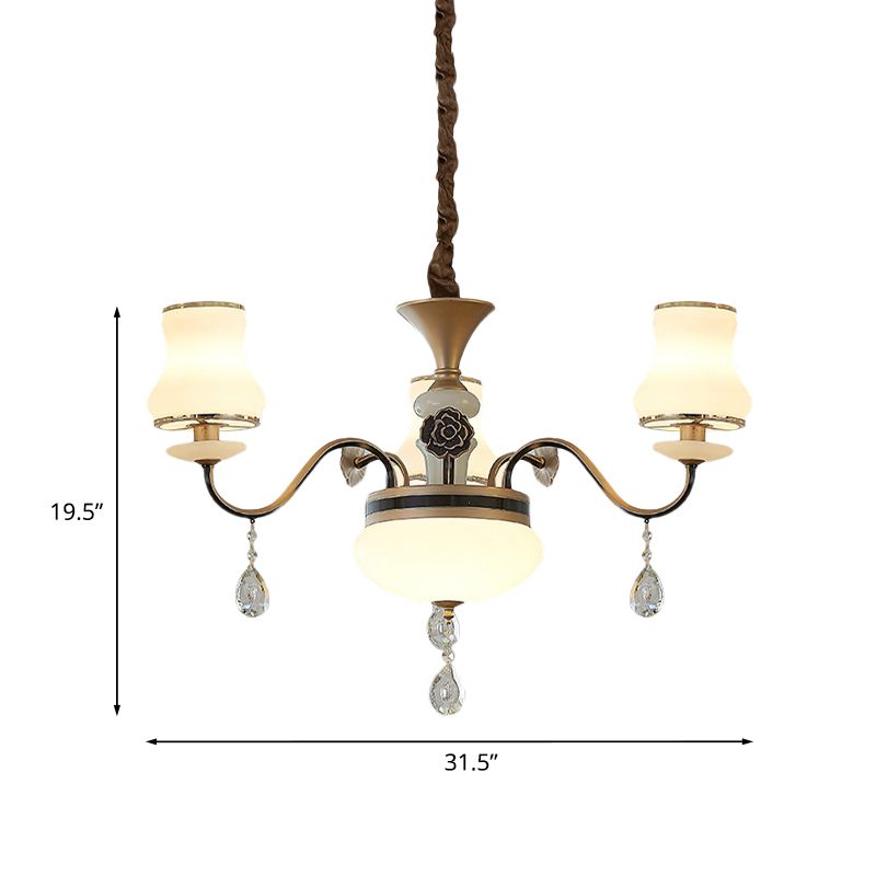 Crème glas messing kroonluchter licht gebogen arm 3/6 bollen traditionele hanglamp met kristalval