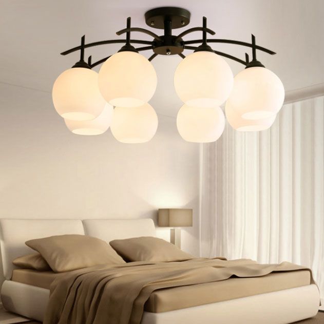 Black Semi Flush Mount Lighting Modern Glass Spherical Ceiling Mount Light Fixture