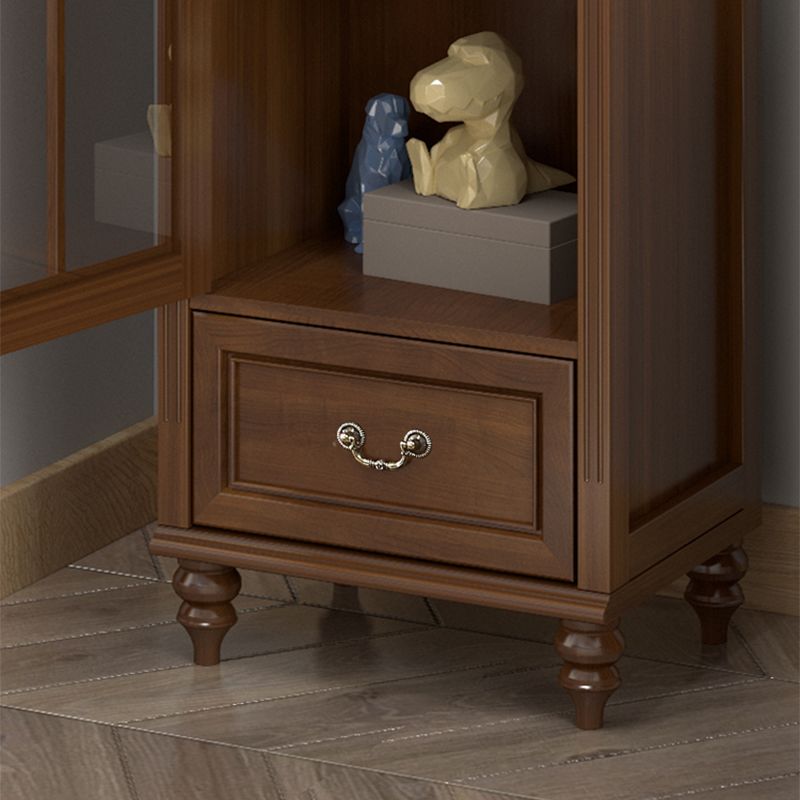 Mid-Century Modern Pine Storage Cabinet Solid Wood Brown Storage Cabinet with Drawer
