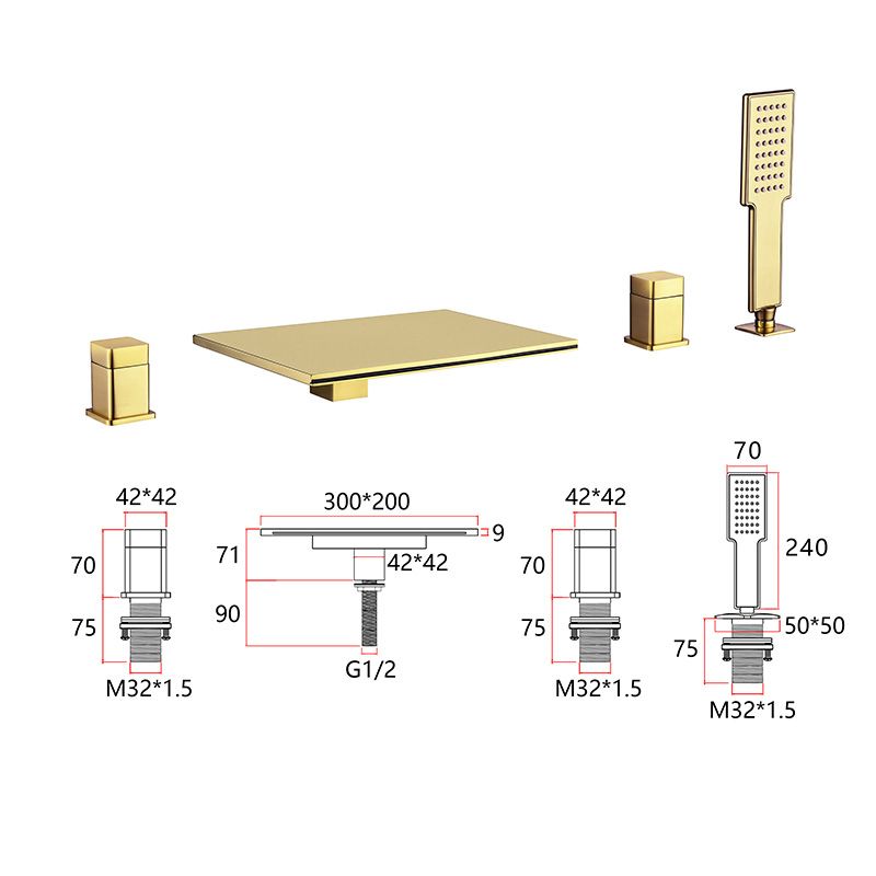 Modern Bathroom Faucet Copper Wall Mounted Waterfall Bathtub Faucet