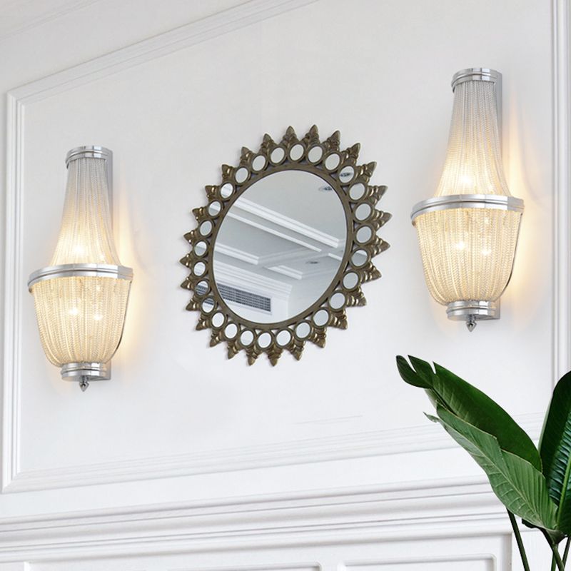 Empire Bedroom Wall Light Traditional Crystal Bead 1 Light Silver/Coffee Sconce Light Fixture