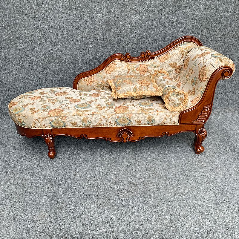 French Country Upholstered Chaise Lounge Couch Rolled Arms Chaise Lounge Chair