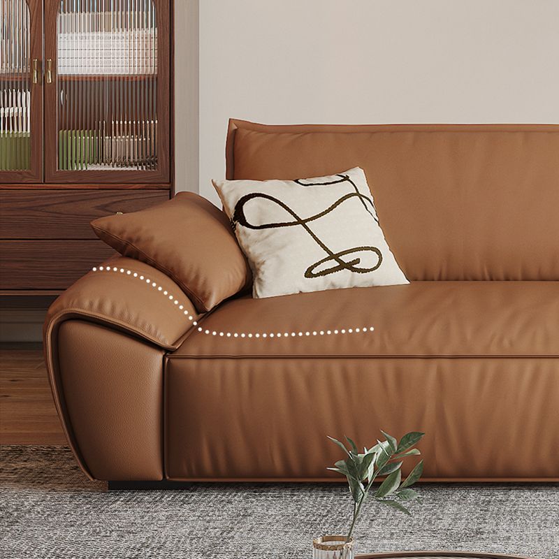 Brown Flared Arm Sofa Faux Leather and Genuine Leather Seating with Pillows
