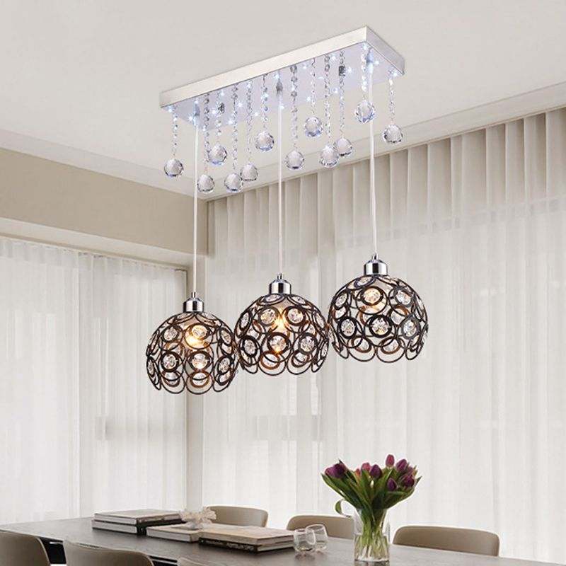Lampe à suspension globale intégrée en cristal minimal 3 têtes luminaire multi-pendentif en noir