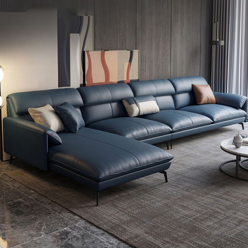 Glam Stationary Genuine Leather Pillow Top Arm Cushions Sofa Chaise