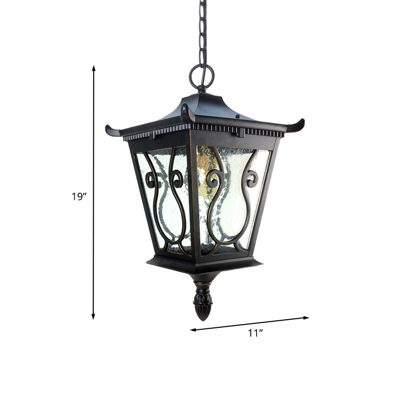 Black 1 Light Pendant Lamp Rural Clear Glass Pavilion Hanging Ceiling Light for Outdoor