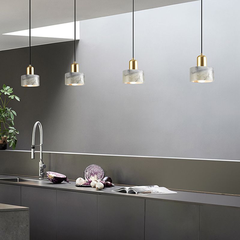 1 Light Pendant Lighting Modern Style Cylinder Shape Stone Hanging Lamp