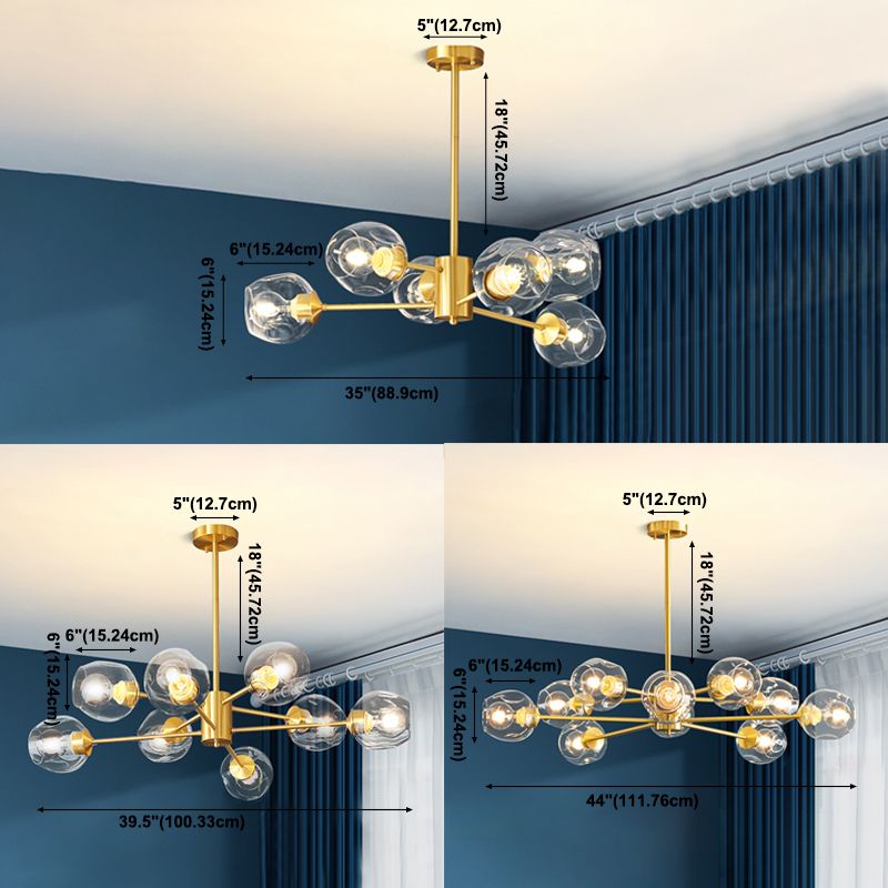 Gouden sputnik kroonluchter eenvoud helder glazen schaduwverlichting voor slaapkamer