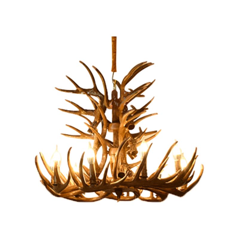 Candelabra Chandelier Pendant Light Traditional Distressed Wood Resin Suspension Pendant Light