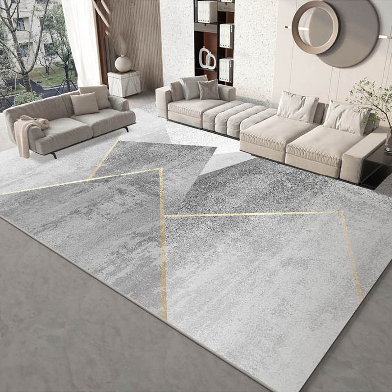 Modern Light Grey Carpet Polyester Geometry Carpet Washable Carpet for Home Decor