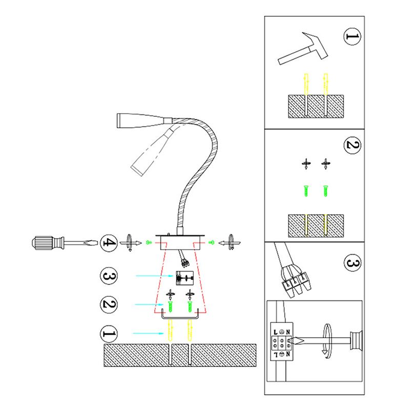 Adjustable Hose Design LED Wall Lamp Modern Style Aluminum Bedside Reading Light with Independent Switch