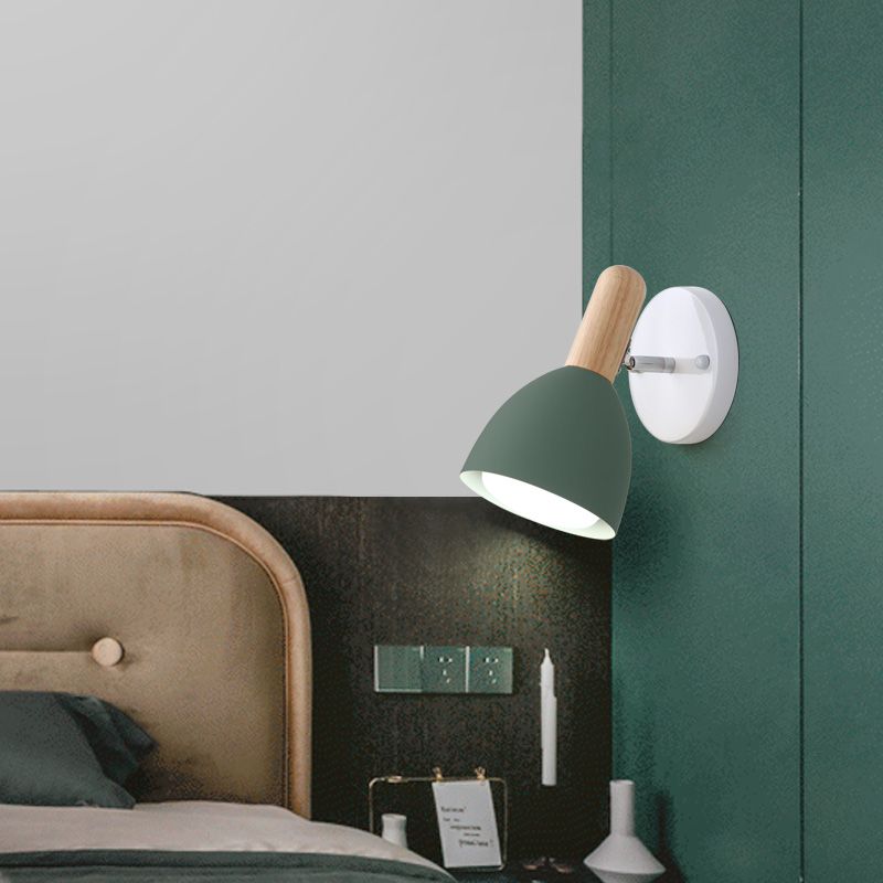 Childrens Style Bell Shaped Sconce Metal 1-Bulb Bedroom Reading Wall Lamp with Pivot Joint