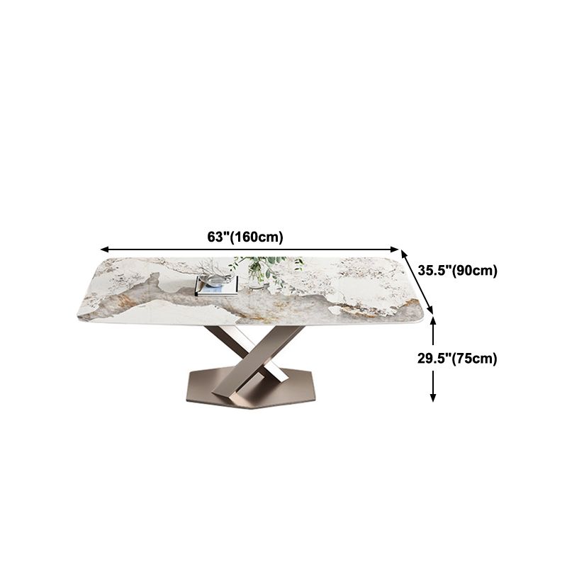 Stone Top Dining Table Rectangle Modern Table with Pedestal Base