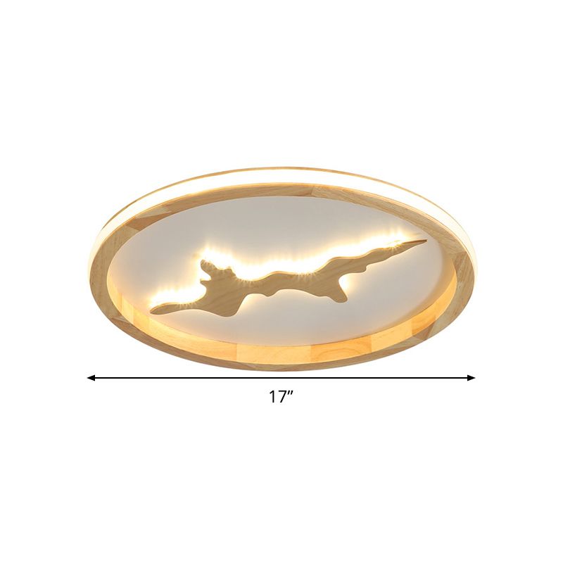 Cirkel plafondgemonteerd licht minimalistisch hout donkerbruin/lichtbruin LED-inbouwarmatuur, 17"/21"/25" breed