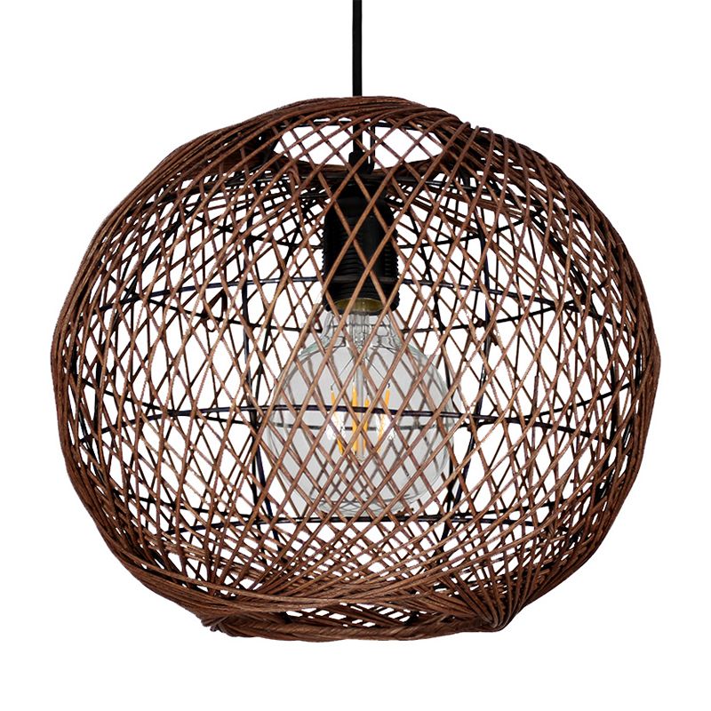 Bamboo Globe Pendant Lighting Fixture Modern 1 Light Coffee Ceiling Lamp for Indoor