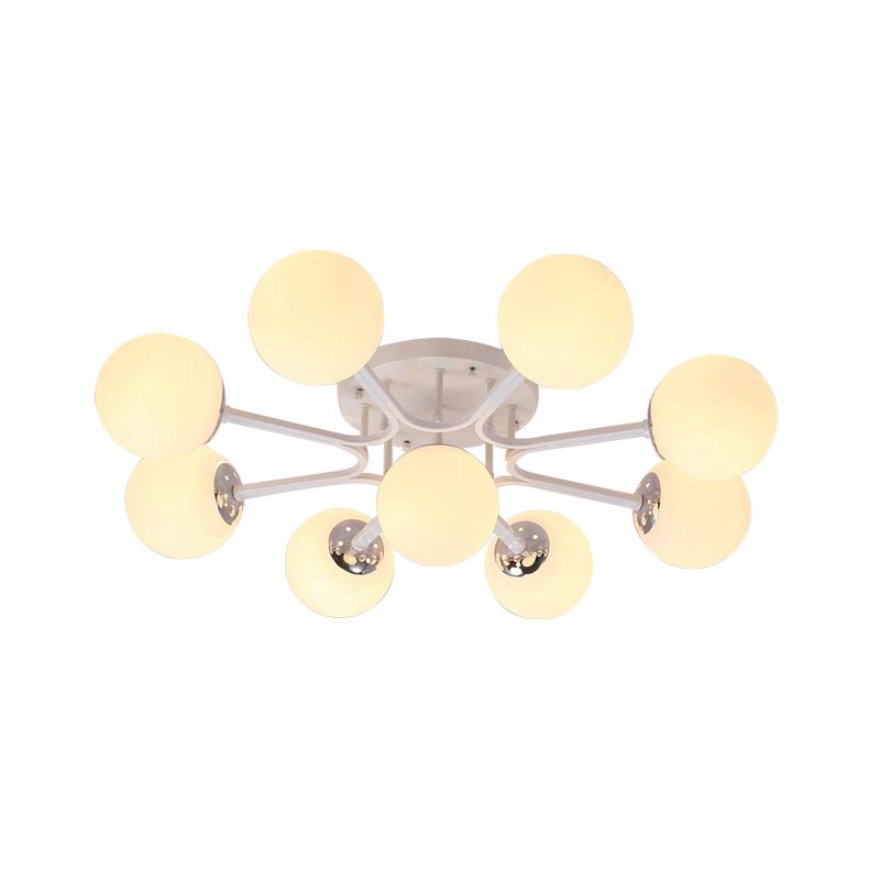 Lámpara de montaje semiempotrado con pantalla de cristal, globo blanco/negro, Metal nórdico, 3/5/9 luces, montaje empotrado de techo para sala de estar