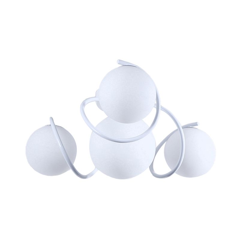 4/7 Lights Opal Glass Semi Flush Light Traditional Black/White Orb Living Room Ceiling Lighting, 22"/34" Wide