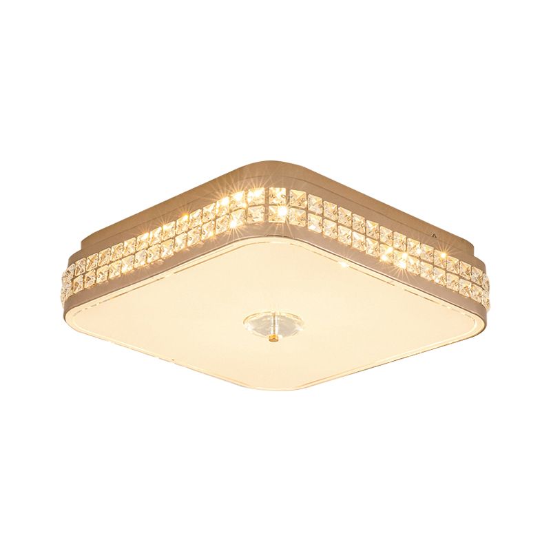Champagne Square/Peach Blossom Flush Light Contemporary Faceted Crystals Great Room LED Ceiling Lamp, 15.5"/16.5"/19.5" W