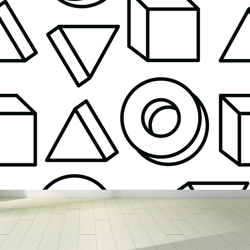 Black and White Modern Mural Decal Big Geometric Shapes Wall Art for Kids Bedroom