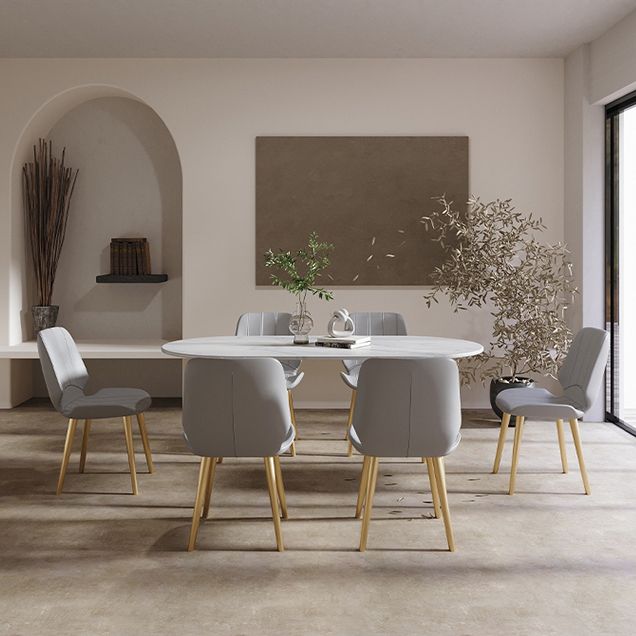 Table à manger ovale contemporaine Table à manger en pierre fritrée avec 4 jambes en métal pour salle à manger