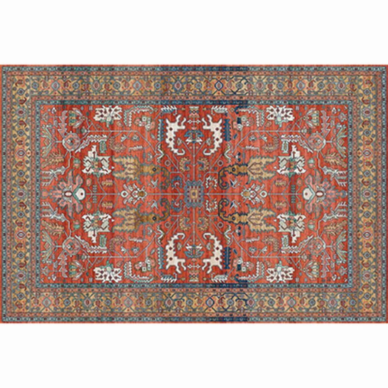 Red Tone Retro Area Carpet Polyester Tribal Print Indoor Rug Non-Slip Backing Carpet for Living Room