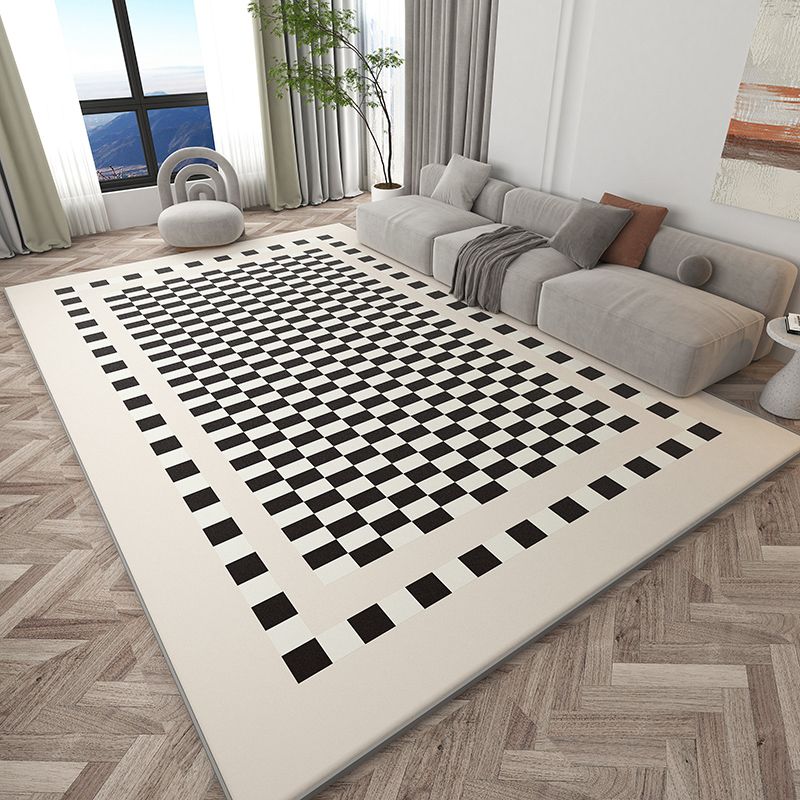 Stylish Modern Area Carpet Plaid Pattern Polyester Area Rug Non-Slip Backing Rug for Home Decor