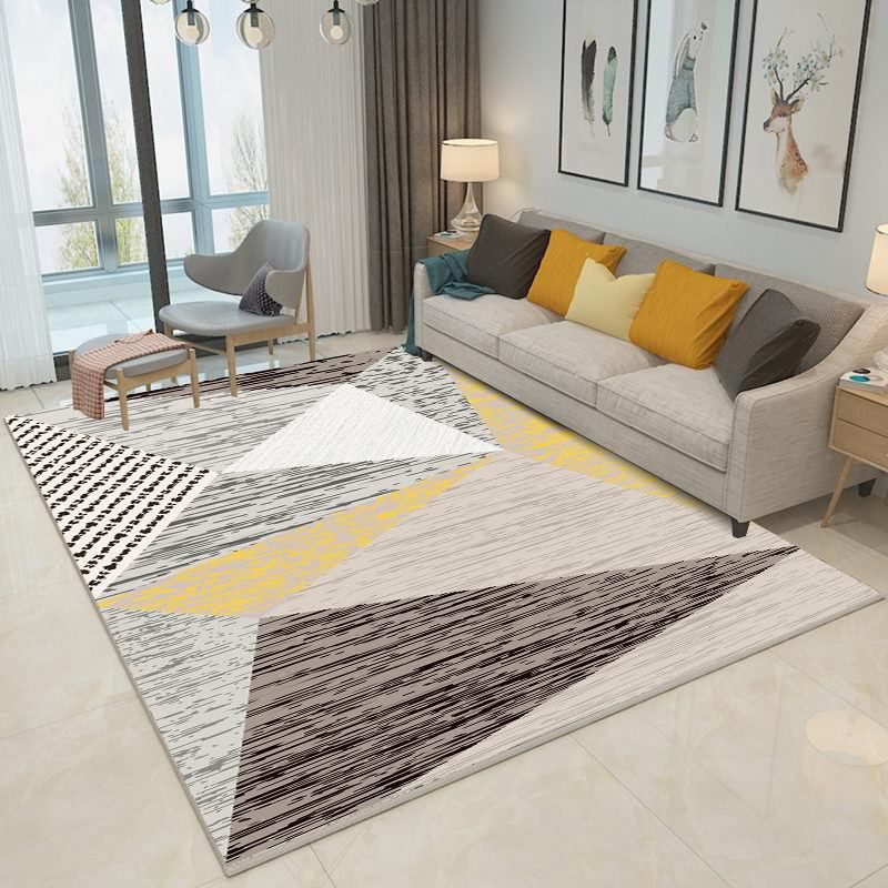 Multicolored Geometry Design Rug Modern Decorative Rectangle Carpet Polyester Non-Slip Backing Rug for Living Room