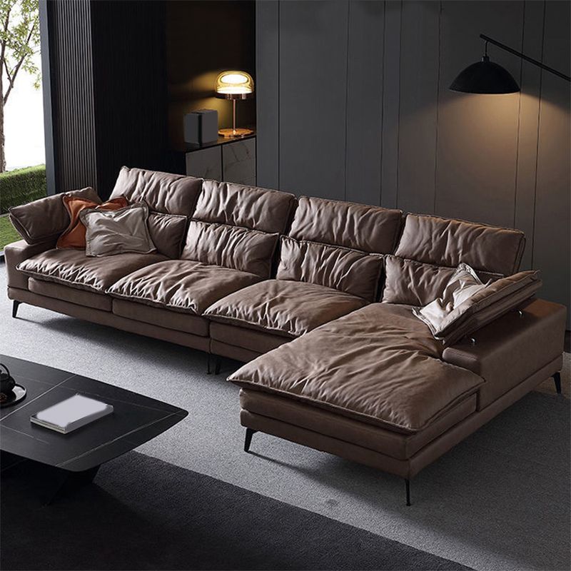 Modern Style Sofa Bed Imitation Leather Material Grey/khaki/coffee Feather Padded Sofa