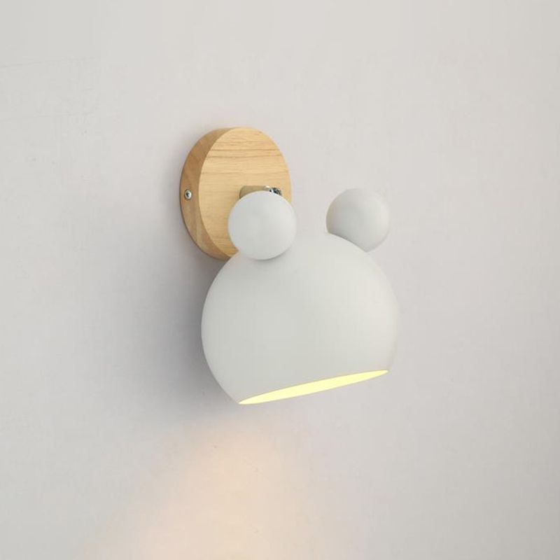 Geometry Iron Wall Mount Light Fixture Modernist 1Head White Wall Lighting with Round Wood Backplate