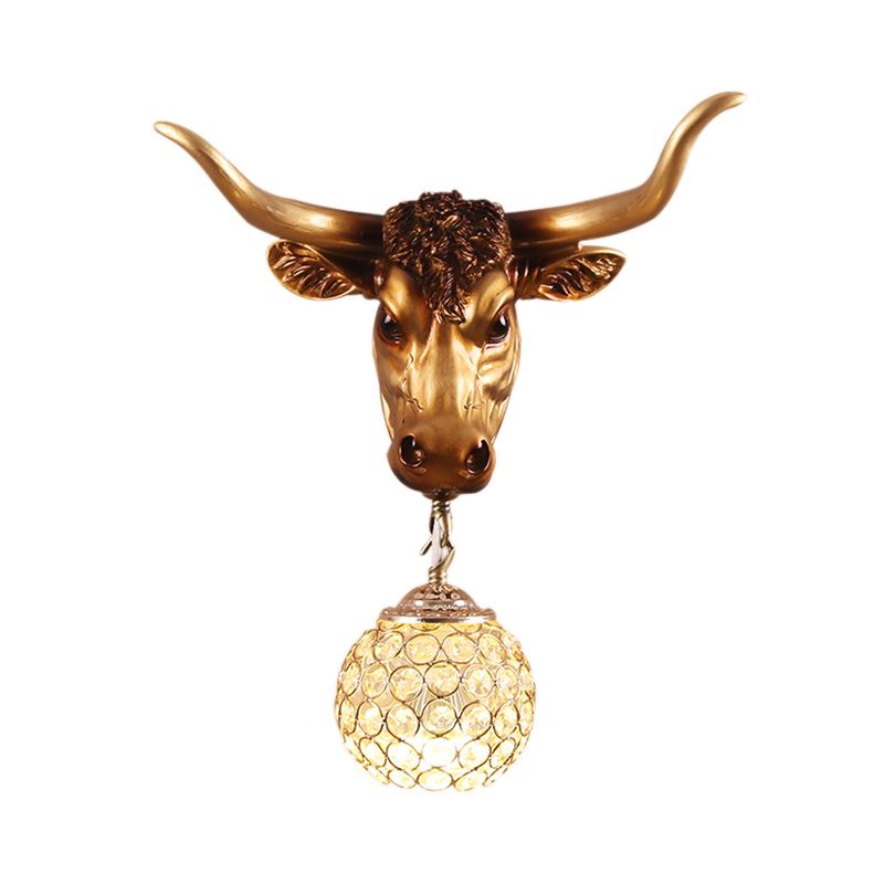 1 Light Globe Wall Lamp Country Gold Resin Sconce Lightture pour le salon avec Crystal Shade