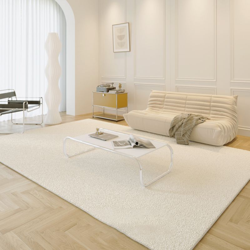 Fancy Solid Color Area Rug White Polyester Area Carpet Non-Slip Backing Rug for Home Decor