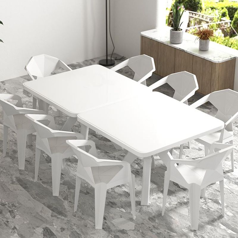 Modern Plastic Dining Table Outdoor Water Resistant Patio Table with Umbrella Hole