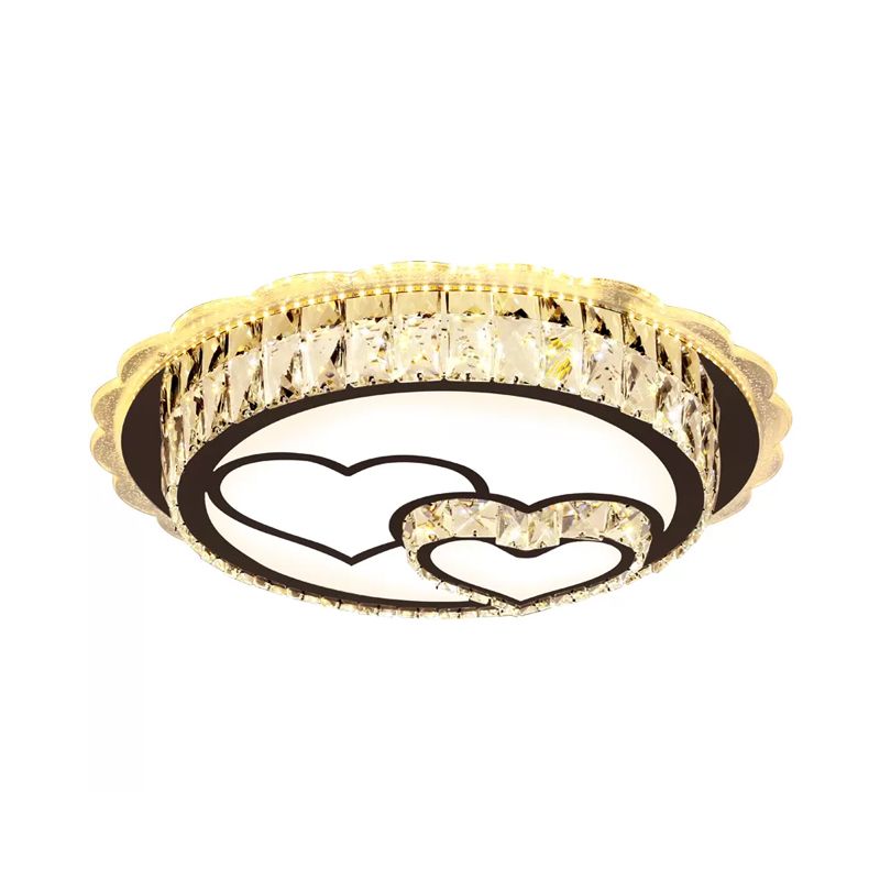 Plafonnier rond en cristal moderne en acier inoxydable, éclairage encastré à LED avec motif cœur/fleur aimant