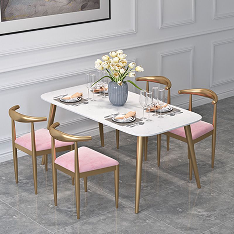 Glam Style 1/2/5 Pieces Kitchen Set White-gold Table Dining Set for Dining Room